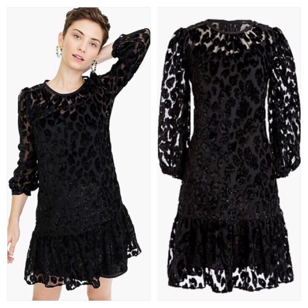 J.CREW FLUTTER-HEM BURNOUT VELVET LEOPARD DRESS